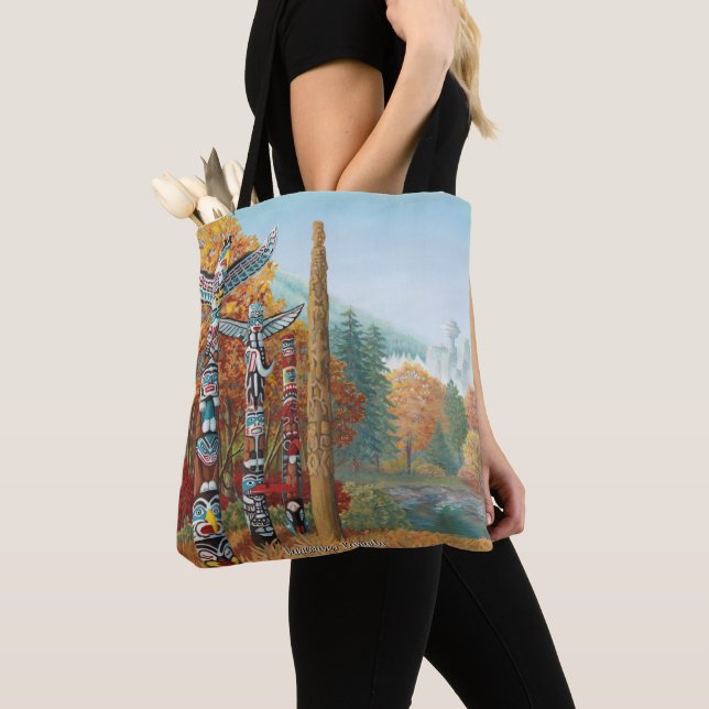 Vancouver Totem Poles Tote Bag Landmark Art Bags (Close Up)