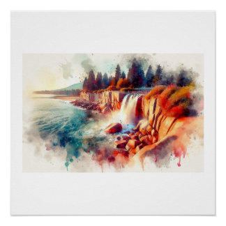 Vancouver Waterfall at Sunset,  Poster