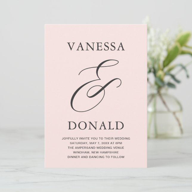 Vanessa Blush Pink Modern Wedding Invitation (Standing Front)
