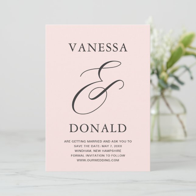 Vanessa Blush Pink Modern Wedding Save The Date (Standing Front)