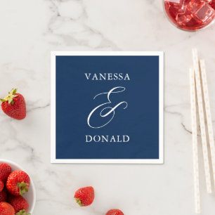 Vanessa Navy Blue Modern Wedding Napkin