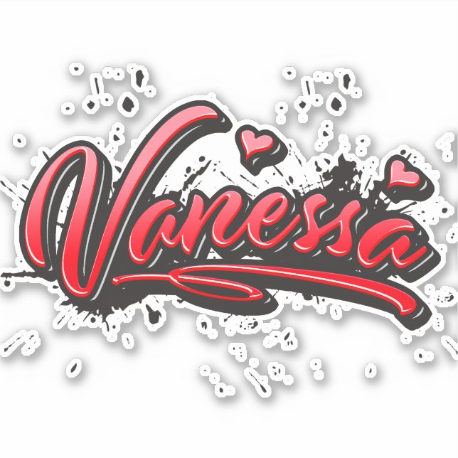Vanessa red Heart Graffiti Sticker (Front)