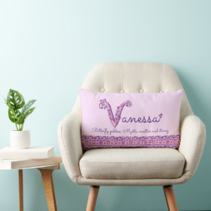 Vanessa V name meaning doodle art  Lumbar Cushion