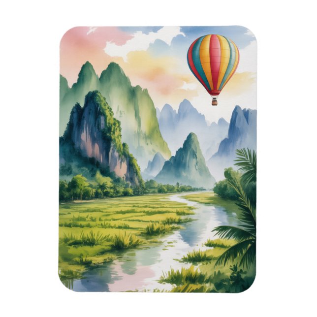  Vang Vieng Laos Hot air Balloon watercolor Magnet (Vertical)