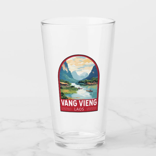 Vang Vieng Laos Travel Art Vintage Glass (Front)