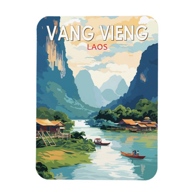 Vang Vieng Laos Travel Art Vintage Magnet (Vertical)