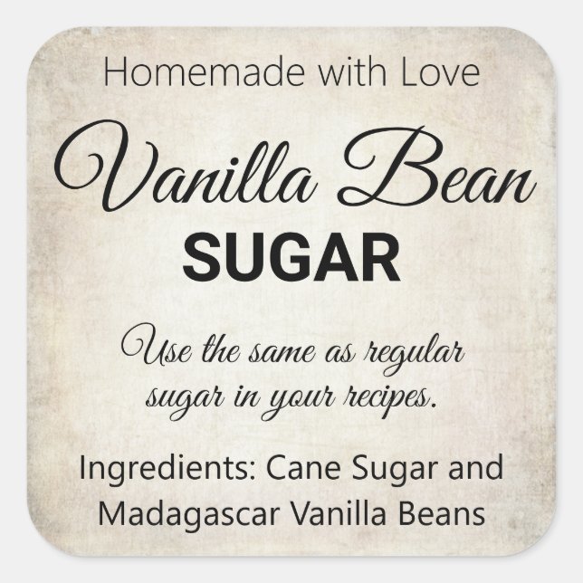 Vanilla Bean Sugar or whatever wording you choose  Square Sticker (Front)