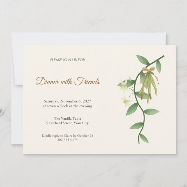 Vanilla Bean Vine Dinner Party Invitation (Front)