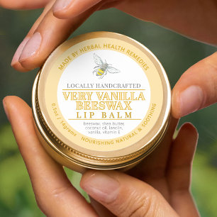 Vanilla beeswax lip balm salve brown tan tin label