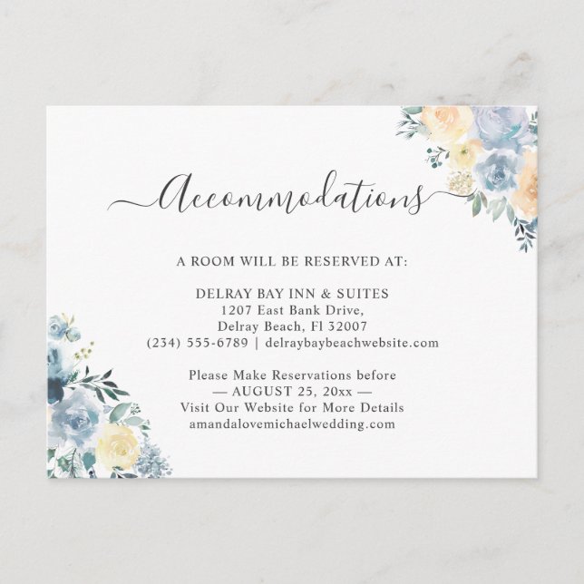 Vanilla Blue Floral Accommodations Card (Front)