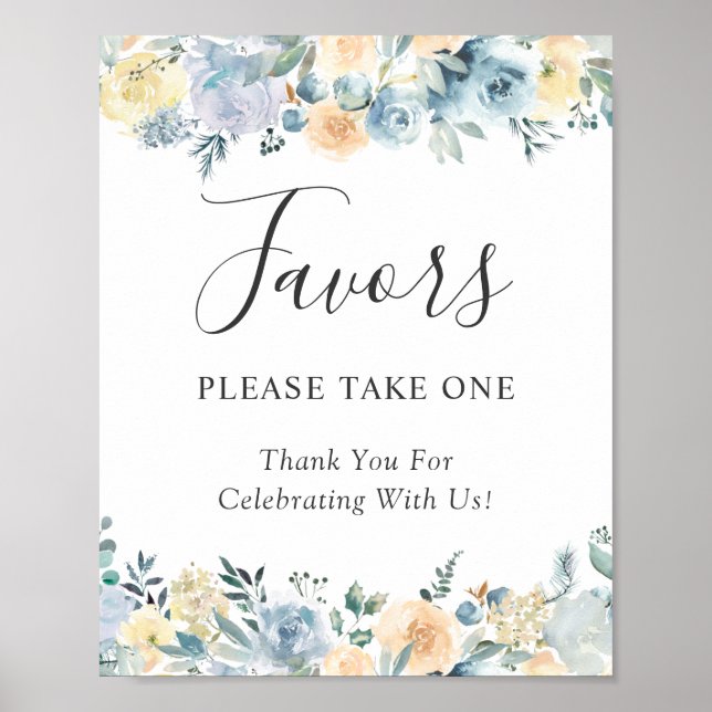 Vanilla Blue Floral Wedding Favors Sign (Front)