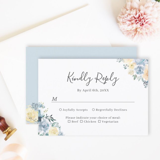 Vanilla Blue Floral Wedding RSVP Card (Creator Uploaded)