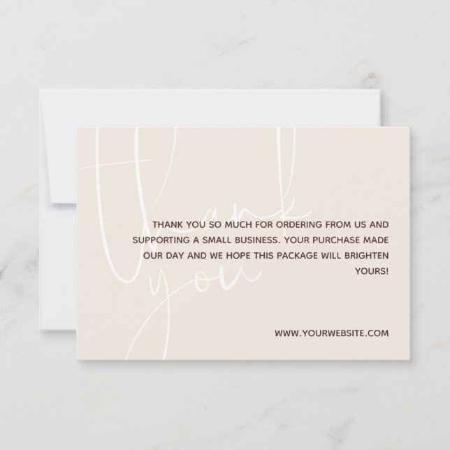 Vanilla & Brown White Script Thank You For Order Card (Front)