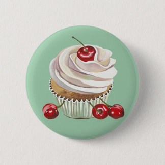 Vanilla cherry cupcake badge button