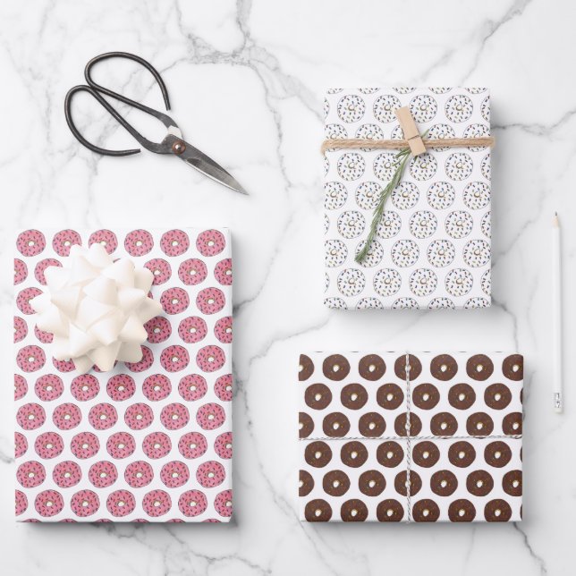 Vanilla Chocolate Strawberry Doughnut Doughnut Pri Wrapping Paper Sheet (Front)