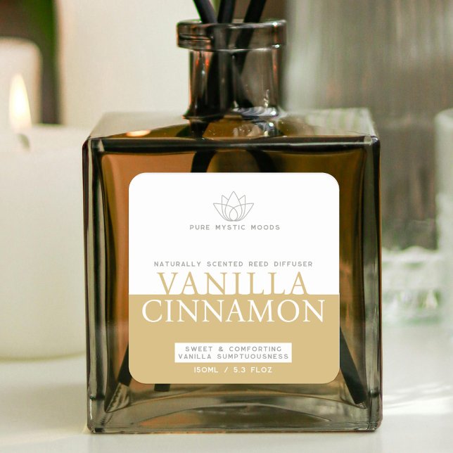 Vanilla cinammon brown yellow white reed diffuser square sticker (Creator Uploaded)