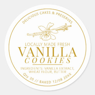 Vanilla cookies flower and bean drawing golden classic round sticker