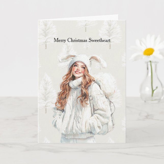 Vanilla Cream Christmas Red Head Bunny Ears Card (Small Plant)