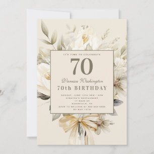 Vanilla Cream Floral 70th Birthday chic invitation
