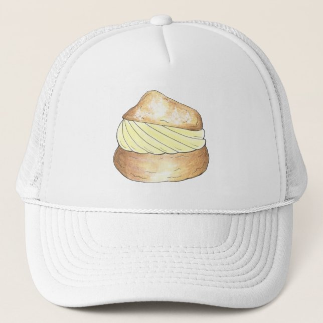 Vanilla Cream Puff Pastry Chef Choux Bun Dessert Trucker Hat (Front)
