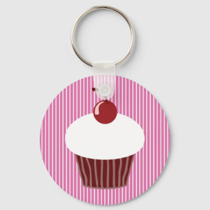 Vanilla Cupcake and Pink Stripes Key Ring