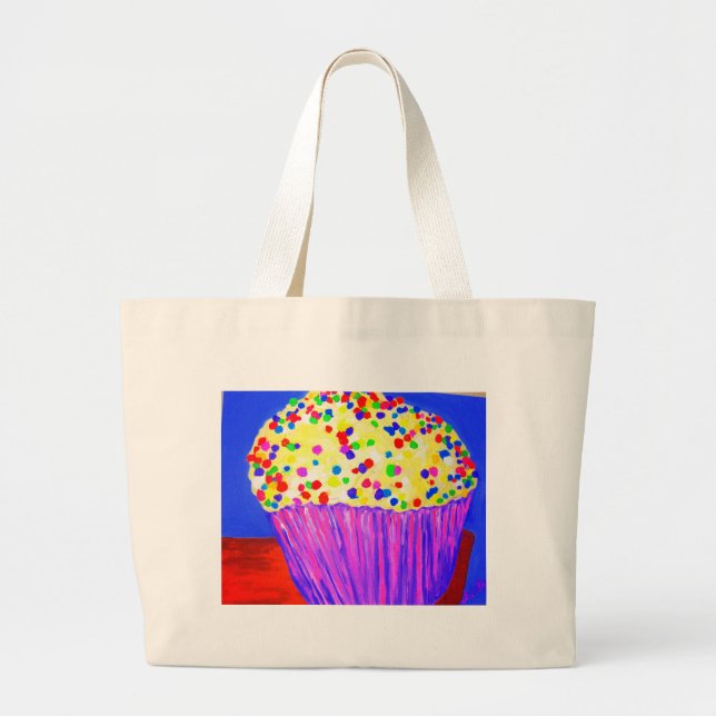 "Vanilla Cupcake With Sprinkles" Large Tote Bag (Front)