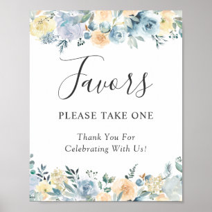 Vanilla Dusty Blue Floral Wedding Favors Sign