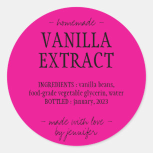 Vanilla Extract Bottle Homemade drink pink Classic Round Sticker