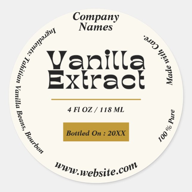 Vanilla Extract Customise Label Round (Front)
