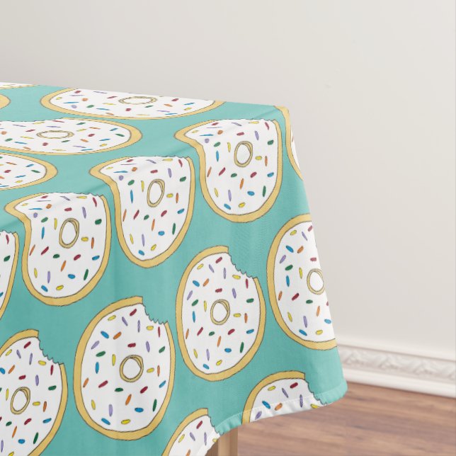 Vanilla Frosted Doughnut Doughnut Rainbow Sprinkle Tablecloth (In Situ)