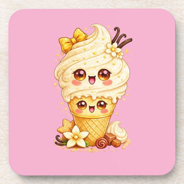 Vanilla Ice Cream Cone Kawaii Coaster (Front)