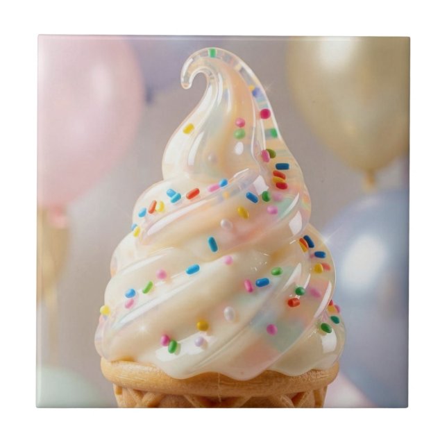 Vanilla Ice Cream Pastel Sprinkles Birthday Tile (Front)