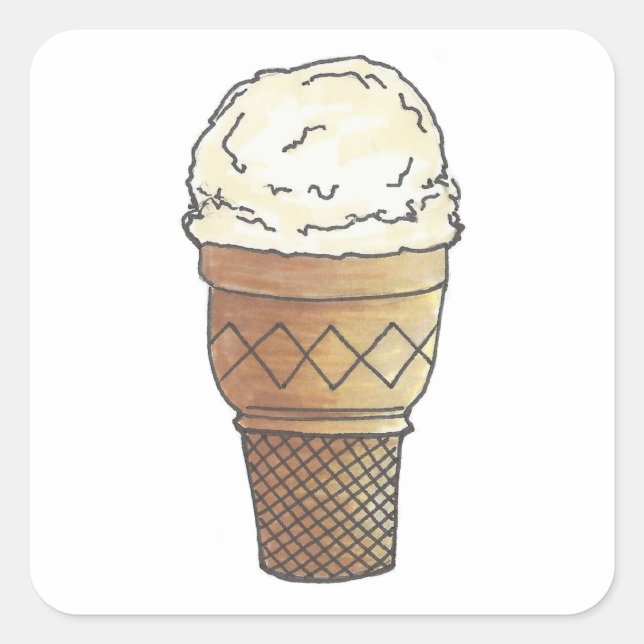 Vanilla Ice Cream Scoop Cake Cone Dessert Summer Square Sticker (Front)