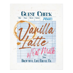 Vanilla Latte Oat Milk Coffee Guest Check Receipt Photo Print