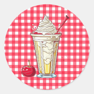 Vanilla Milkshake with Cherries Red Chequered Classic Round Sticker