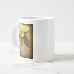 Vanilla Pods and Flower over Wooden Background Large Coffee Mug