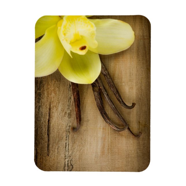 Vanilla Pods and Flower over Wooden Background Magnet (Vertical)