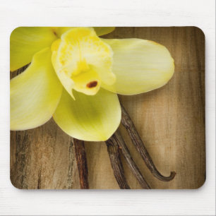 Vanilla Pods and Flower over Wooden Background Mouse Pad