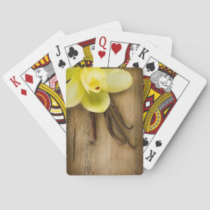 Vanilla Pods and Flower over Wooden Background Playing Cards