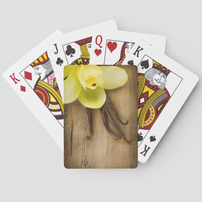 Vanilla Pods and Flower over Wooden Background Playing Cards (Back)