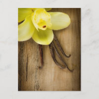 Vanilla Pods and Flower over Wooden Background