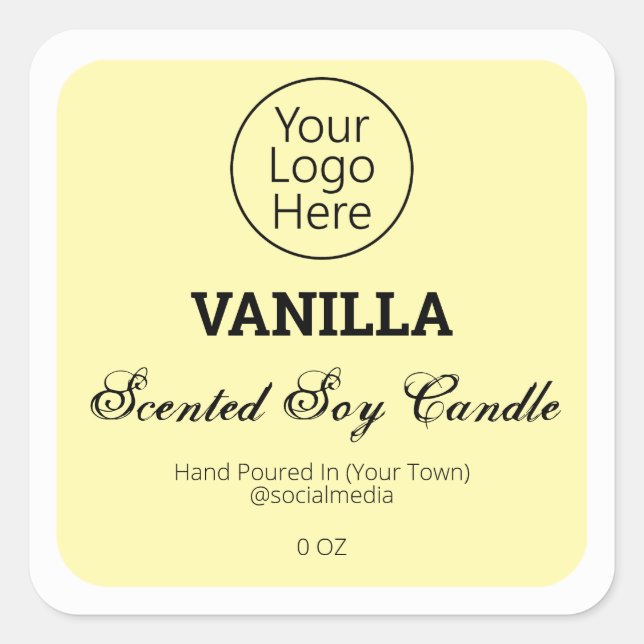 Vanilla Scented Soy Candle Product Labels (Front)