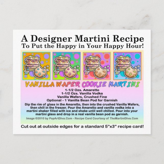 Vanilla Wafer Cookie Martini Recipe Card Postcard (Front)