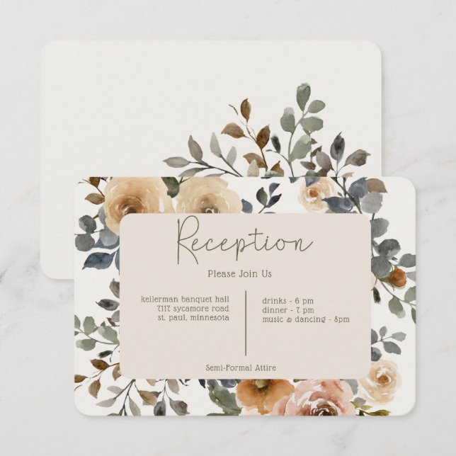 Vanilla White Boho Roses Cream Reception Wedding Enclosure Card (Front/Back)