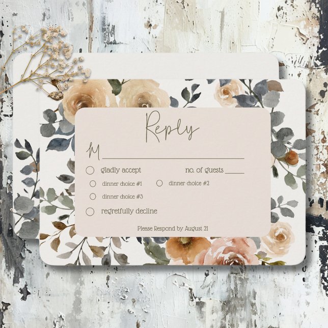 Vanilla White Boho Roses Cream Wedding Dinner RSVP Card (Vanilla White Boho Roses Cream Wedding Dinner RSVP Card)