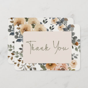 Vanilla White Boho Roses Cream Wedding Thank You Card
