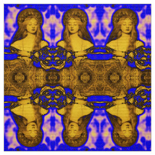 VANITY WOMAN BEAUTY-FASHION / GOLD BLUE FRACTALS FABRIC
