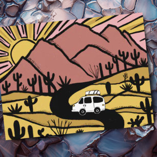 Vanlife Campervan Desert Mountains RV Sunrise Postcard