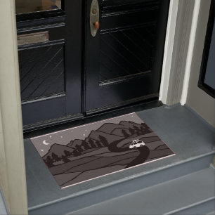 Vanlife in the Mountains Camper Moon Stars Doormat