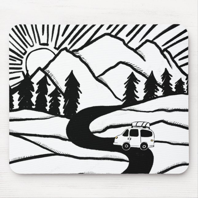 Vanlife MOUNTAIN SUNRISE Illustration Mouse Pad (Front)